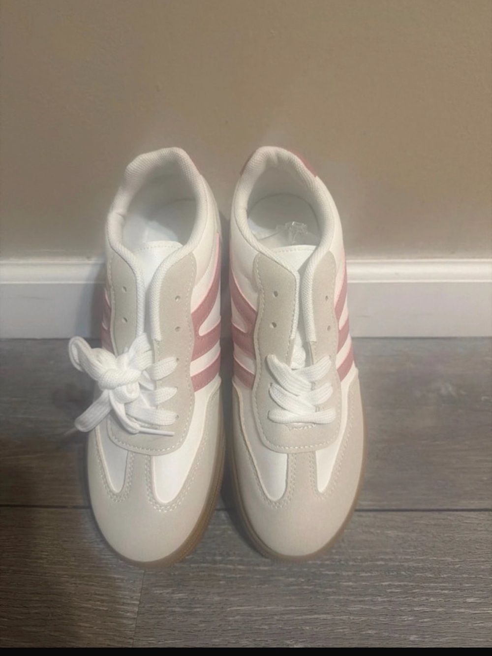 SHEIN White and Light Pink Retro Runner Sneakers